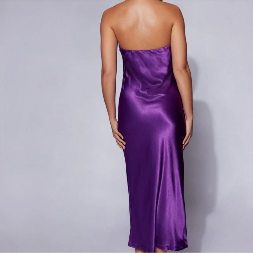 NWT Meshki Tyler Strapless Satin Midi Dress Purple Grape‎ Size Small - Picture 2 of 10